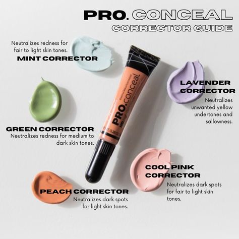 Monday Study Guide🧠 Keep your PRO.conceal Corrector knowledge sharp!🤓💄 Ask your PRO.conceal questions below & we'll clear them up for you!🫶 Orange Corrector Concealer, Peach Corrector, Makeup Cheat Sheets, Green Corrector, Drugstore Concealer, La Girl Cosmetics, Makeup Contouring, Makeup Ideas Eyeliner, Pro Concealer