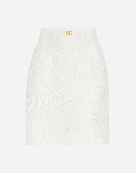 Short brocade skirt with DG logo in White for Women | Dolce&Gabbana® Crochet Short Dresses, Crochet Bra Top, Cream Outfit, Charmeuse Dress, Brocade Skirt, White Mini Skirts, Twill Skirt, Skirts White, Dg Logo