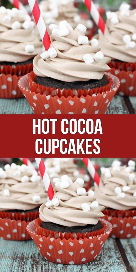 Hot Cocoa Cupcakes Recipe, cupcakes, chocolate cupcakes, desserts Hot Cocoa Cupcakes, Cocoa Cupcakes, Easy Christmas Cupcakes, Christmas Cupcakes Recipes, Cocoa Party, Cupcake Queen, Birthday Plans, Pecan Cake, Recipe Dessert