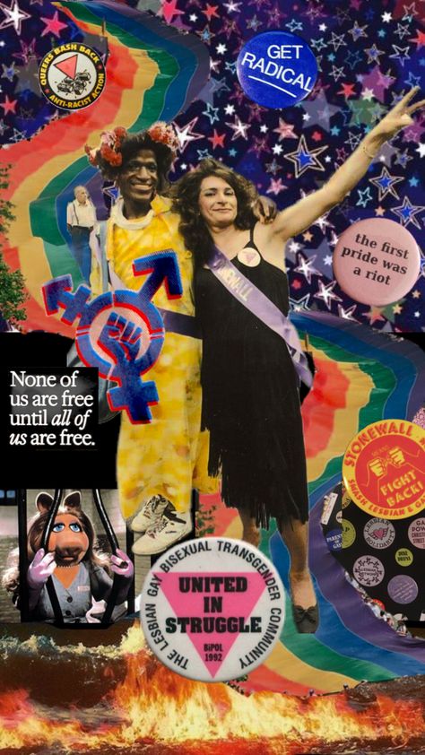 #pride #marshapjohnson #stonewall #lgbtq #queer #liberation #protest #resist #happypridemonth #transrights Queer Collage, Lgbtq Protest, Queer Liberation, Trans Rights, Button Badge, Pride Month, Made Goods, Pretty Pictures, Collage Art