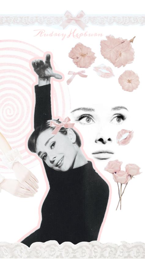 #audrey #hepburn #audreyhepburn #coquette #aesthetic #pink #white #light #blackandwhite #wallpaper #background #phone #collage #bow #ribbon #face #kiss #lace #roses #swirl #gloves Blackandwhite Wallpaper, Phone Collage, Audrey Hepburn Wallpaper, Coquette Aesthetic Pink, Background Phone, Bow Ribbon, Aesthetic Pink, Audrey Hepburn, White Light