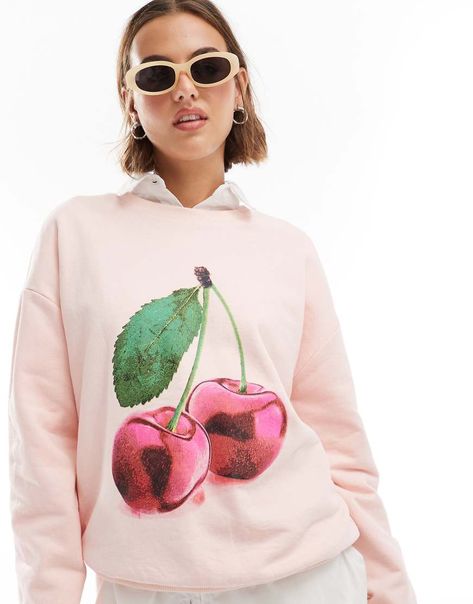 Hoodies & Sweatshirts by ASOS DESIGN For 'no plans' plans Crew neck Long sleeves Cherry graphic Oversized fit Cherry Graphic, Sweat Oversize, Fashion Basics, Leopard Print Baby, Rose Pastel, Women Hoodies Sweatshirts, Satin Slip Dress, Maxi Dress Trend, Adidas Samba