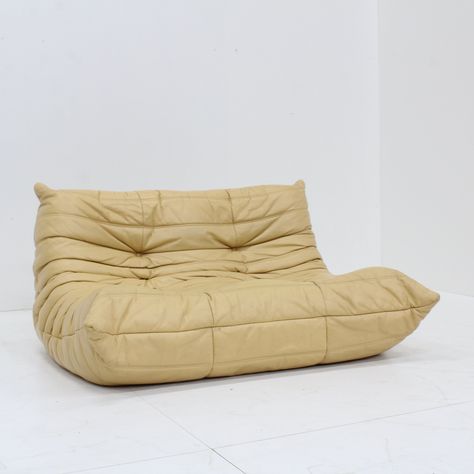 Listed on VNTG.com: Original yellow leather 2 seater Togo sofa by Michel Ducaroy for Ligne Roset, 1990s | #vntg #vintage Timeless Togo Leather Bag With Leather Lining, Classic Togo Leather Bag With Leather Lining, Orange Togo Sofa, Brown Togo Leather Bag With Gold-tone Hardware, Rectangular Togo Leather Bag With Gold-tone Hardware, Ligne Roset Togo, Michel Ducaroy, Togo Sofa, British Racing Green