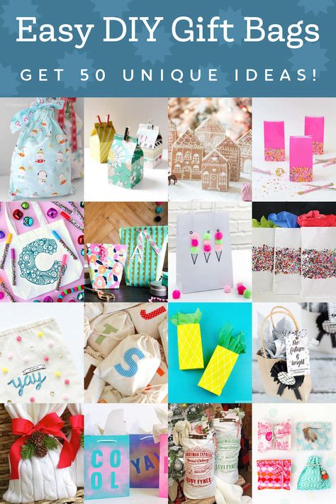 Learn how to create DIY gift bags out of a variety of materials - fabric, paper, wrapping paper, and more. Perfect for all sizes of gifts. Diy Goodie Bags, Diy Gift Bags, Unicorn Gift Bags, Graduation Gift Bags, Diy Paper Bag, Diy Graduation Gifts, Gift Bags Diy, Reindeer Gifts, Gifts Wrapping Diy