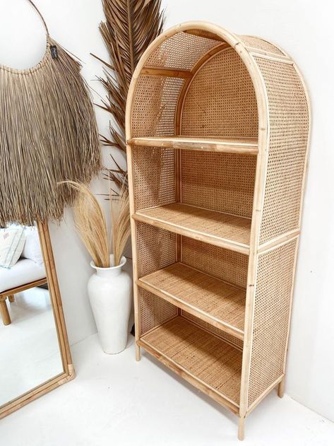 Arch rattan bookshelf – Salt & Sand Rattan Bookshelf, Tall Bookshelf, Tall Bookshelves, Round Shelf, Dresser Table, Deep Shelves, Home Handmade, Display Furniture, Up House