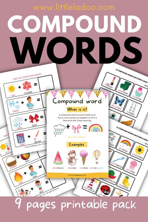 Compound word interactive book free printable pack Compound Words Anchor Chart, Relief Teaching Ideas, Compound Words Activities, Word Games For Kids, Kids Literacy, Rainbow Paint, Compound Words, Phonological Awareness, Word Free