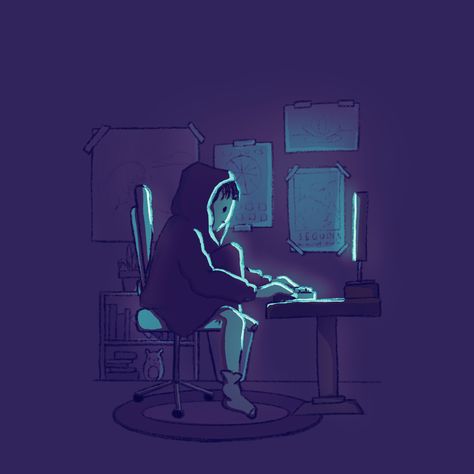 Lighting Illustration, Story Animation, Chill Night, Computer Drawing, Night Illustration, Person Drawing, Light Study, Relaxing Art, Late At Night