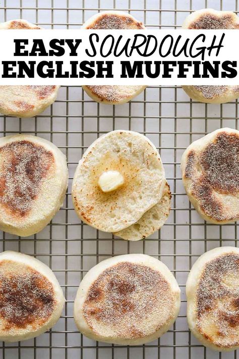 Sourdough english muffins. Best Sourdough Starter Recipe, Sourdough English Muffin Recipe, Easy Sourdough Discard Recipes, English Muffins Recipe, Sourdough Muffins, Easy Sourdough Bread Recipe, Sourdough English Muffins, Using Sourdough Starter, English Muffin Recipes