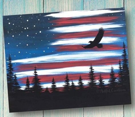 4 Of July Paintings On Canvas, American Flag Sky Painting, Painting Ideas On Canvas 4th Of July, Summer Nights Painting, Red White And Blue Paintings On Canvas, Paintings For Guys Canvases, Easy Paint Ideas On Canvas For Beginners, Easy American Flag Painting, American Flag Acrylic Painting