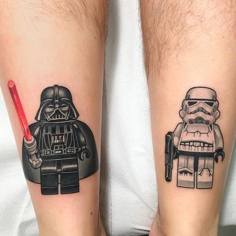 Different today @starwars  @lego using @worldfamousink @fkirons @balm_tattoo @kreativecartridge @mdwipeoutz #starwars  #tattoo #radtattoo… Star Wars Friendship Tattoo, Star Wars Band Tattoo, Mace Windu Tattoo, Matching Star Wars Tattoo Best Friends, Lego Star Wars Tattoo, Star Wars Matching Tattoos, Matching Star Wars Tattoo, Star Wars Couple Tattoo, Ewok Tattoo