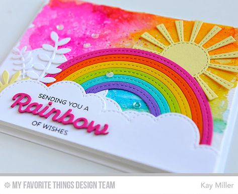 Rainbow Birthday Cards, Mft Cards, Rainbow Card, Card Layouts, Mft Stamps, I Am Back, Scrapbook Sketches, Rainbow Birthday, Fall Cards