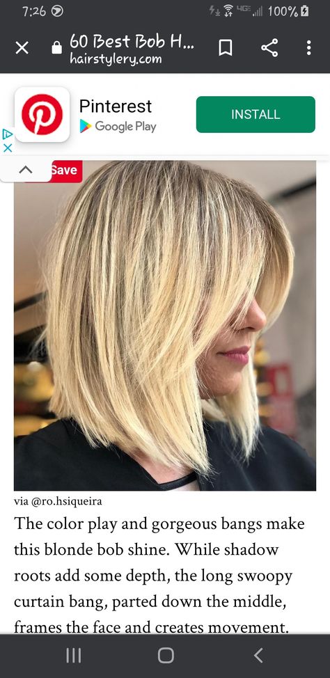 A Line With Curtain Bangs, A Line Bob Curtain Bangs, Blonde Bob With Bangs, Short Bobs With Bangs, A Line Bobs, Shadow Root, Hairstyle Inspiration, Bob With Bangs, Blonde Bobs