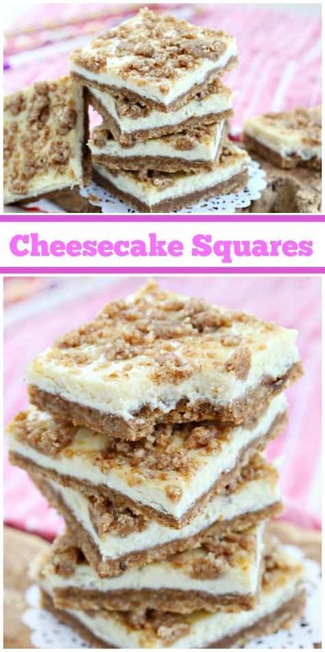 Easy Cheesecake Squares recipe from RecipeGirl.com #easy #cheesecake #squares #recipe #RecipeGirl via @recipegirl Cheesecake Squares Recipes, Easy Squares Recipe, Desert Squares, Cheesecake Square, Easy Squares, Work Desserts, Culture Cafe, Quick Baking, Cheesecake Squares