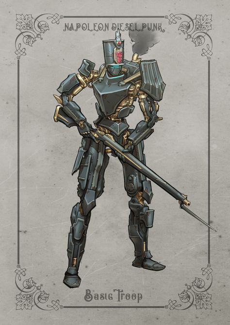 ArtStation - Napoleon Dieselpunk, Gavin Manners Napoleon Dieselpunk, Robot Fantasy Art, Borderlands Characters, Dieselpunk Mech, Dieselpunk Art, Steampunk Armor, Steampunk Robots, Steampunk Characters, Arte Robot