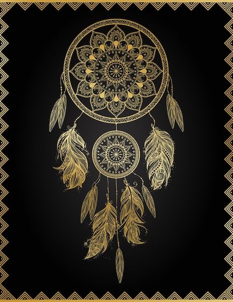 Golden dreamcatcher in frame | Premium Vector #Freepik #vector #gradient-poster #tribal #bohemian #gradient Dreamcatcher Background, Hipster Illustration, Purple Dream Catcher, Indian Dream Catcher, Dreamcatcher Wallpaper, Feather Vector, Boho Elements, Photo Frame Design, Hand Drawn Vector Illustrations