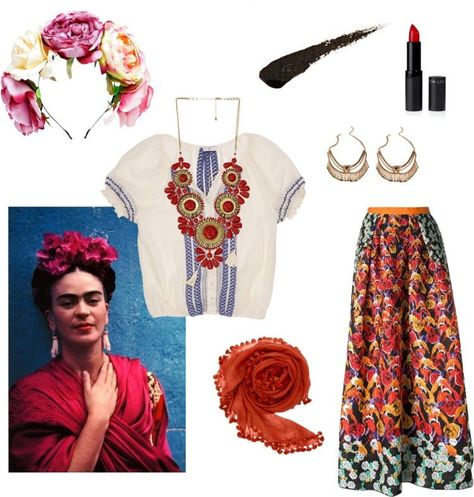 Frida Kahlo Inspired Outfit, Freda Carlo Costume, Frida Costumes Women, Frieda Kahlo Costume, Frida Kahlo Outfit Ideas, Frida Kahlo Costume Ideas, Freida Kahlo Costume, Frida Kahlo Makeup, Halloween Easy Diy