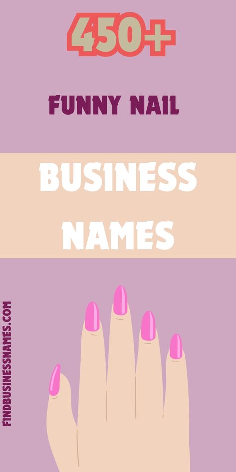 Need a laugh? Check out these funny nail business names! 

Perfect for adding a touch of humor to your salon. Get inspired and stand out with these creative and catchy ideas! 

#FunnyNailBusinessNames Name For Nails Salon, Names For Nails Page, Press On Nails Business Name Ideas, Press On Nail Business Names, Names For Nail Business, Nail Account Name Ideas, Nail Names Ideas, Nail Salon Names Ideas Unique, Nail Studio Names Ideas