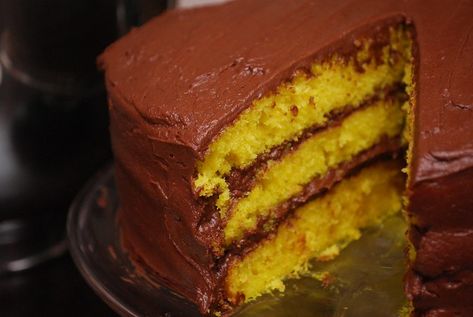 Lemon Cake with Chocolate Frosting - Always Order Dessert Gluten Free Desserts Holiday, Passover Recipes Dessert, Chocolate Icing Recipes, Chocolate Frosting Recipe, Cake With Chocolate Frosting, Passover Desserts, Lemon Layer Cakes, Chocolate Frosting Recipes, Gluten Free Holiday