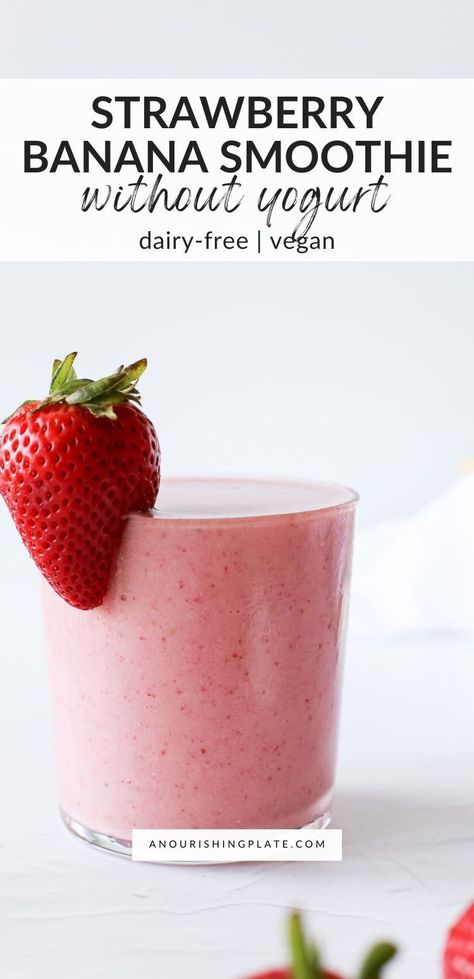 This strawberry banana smoothie without yogurt is thick, creamy, naturally sweetened, completely dairy-free, and easy to customize. Berry Banana Smoothie, Smoothie Without Yogurt, Dairy Free Smoothies, Strawberry Banana Smoothie, Dairy Free Cheese, Fruity Drinks, Frozen Pineapple, Gluten Free Dairy Free Recipes, Dairy Free Milk