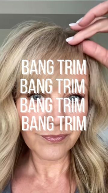 Melissa Ann Cunningham on Instagram: "I feel like I’m constantly trimming my bangs!!! . I wear my bangs longer, so I can sweep them to the side, or wear them straight to their constantly needing a little snippy snip ✂️✂️ save this for later, and let me know if it works for you! #bangtrim #howtotrimbangs #tipsforfinehair #bangs101 #over50hair #midlife" How To Trim Side Swept Bangs, How To Feather Bangs, Trimming Bangs Diy, How To Trim Your Own Bangs, How To Cut Side Swept Bangs, How To Trim Bangs, How To Style Side Bangs, Side Sweep Bangs, Trimming Bangs