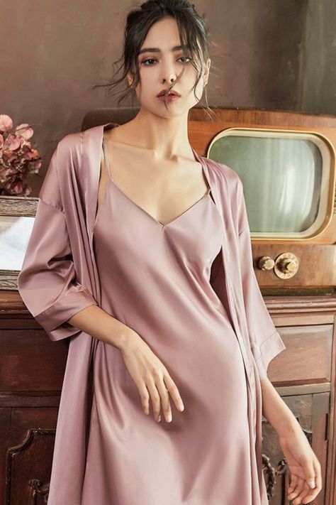 Sexy Robe Set Kimono Bathrobe Gown Women Summer Sleepwear Loose Casual Nightwear Backless Nightgown Silk Satin Home Dress Lounge Wear Winter, Silk Nightdress, Cotton Nightwear, Black Nightgown, Summer Sleepwear, Women Sleepwear, Satin Sleepwear, Cotton Sleepwear, Women's Robe