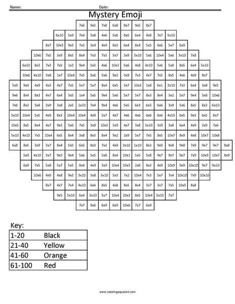 Click on the image to view the PDF.  Print the PDF to use the worksheet.  Kissing Emoji- Multiplication Coloring Solve simple one-digit multiplication problems and use the key at the bottom of the page to create a fun Kissing Emoji pixel picture.…Read more › Kissing Emoji, Multiplication Printables, Cricut Apps, Maths Colouring Sheets, Math Coloring Worksheets, Coloring Worksheet, Multiplication Problems, Math Sheets, Multiplication Chart