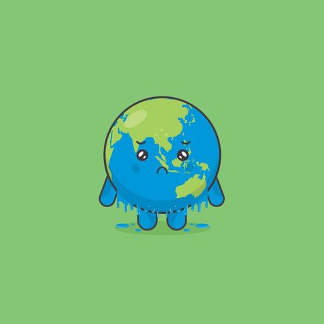 Melting Earth Character Isolated on Green Earth Melting, Melting Earth, Earth Cartoon, Earth Character, Vector Art, Vector Free, Royalty Free, Clip Art, For Free