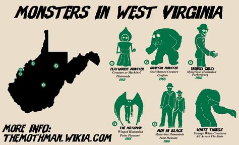 Based on the Cryptozoological Map of America design Cryptids Of Illinois, Cryptid Map, Cryptid Hunter Aesthetic, Scp Comics, Grafton Monster, Folklore Monsters, Urban Legends Stories, Mothman Sightings, Scary Legends