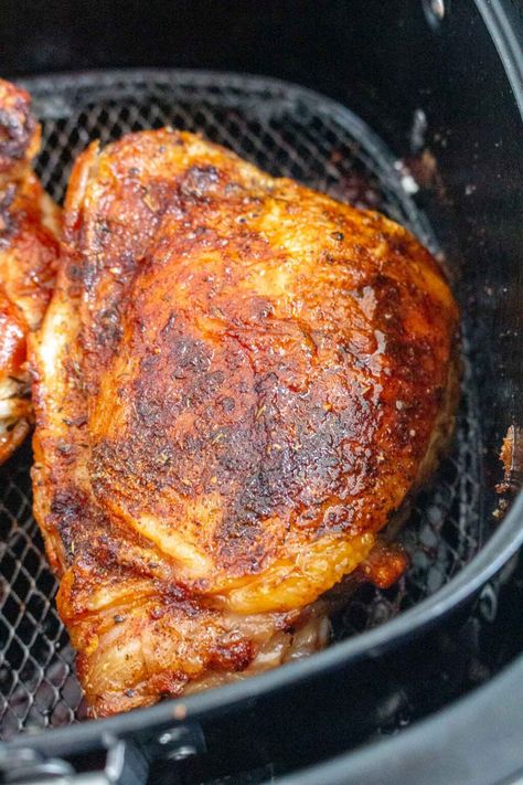 Easy, delicious, and flavourful, this Air Fryer Turkey Thighs recipe is moist on the inside and crispy on the outside. Seasoned with pantry staples, cooking turkey thighs in the air fryer is a quick and simple way to enjoy turkey. Turkey Breast Recipes Air Fryer, Air Fryer Turkey Recipes, Turkey Thigh Recipes, Air Fryer Turkey Breast, Turkey Thigh, Airfry Recipes, Airfryer Chicken, Turkey Breast Recipes, Air Fryer Turkey