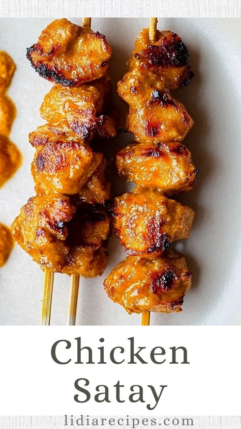 🍢🌿 Savor the irresistible flavors of Thai Chicken Satay Skewers! 🌶️🔥 Tender chicken infused with bold Thai spices, perfectly grilled, and paired with a creamy peanut dipping sauce—it’s a true flavor-packed adventure. 🍗✨ Ideal for gatherings, appetizers, or an easy dinner, this dish brings authentic Thai vibes to your table! 😋🍽️

#ChickenSatay #TasteOfThailand #PeanutSauceLove #ThaiFoodGoals #GrilledGoodness #ExoticFlavors #SkeweredDelight #FlavorfulAndFun #AsianCuisine #FoodieAdventure 🍢🌿 Healthy Satay Chicken, Thai Chicken Kabobs, Thai Chicken Satay Skewers With Peanut Sauce, Thai Appetizer Recipes, Satay Chicken Skewers, Shrimp Satay, Thai Chicken Skewers, Comfort Foods Healthy, Thai Appetizer