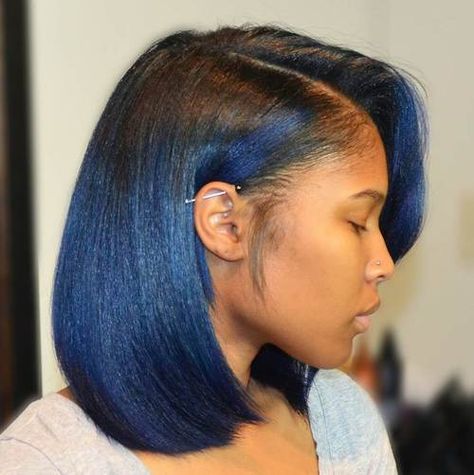 African American Black To Blue Ombre Bob Unusual Hair Colors, Ombre Bob, Makeup Tip, American Hairstyles, Afrikaanse Mode, Pelo Afro, Relaxed Hair, Cool Hair Color, Bobs Haircuts