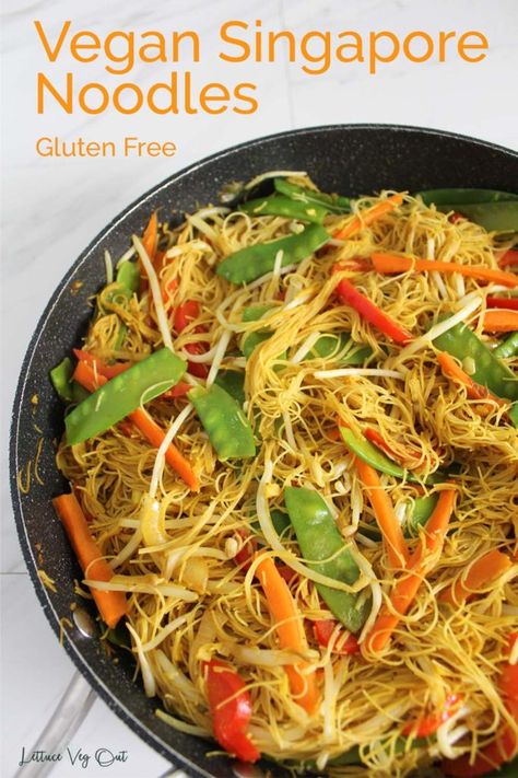 Vegan Curry Noodles, Gluten Free Singapore Noodles, Gf Rice Noodle Recipes, Veggie Rice Noodle Recipes, Vegan Rice Vermicelli Recipes, Vermicelli Recipes Vegan, Vegan Singapore Noodles, Vermicelli Noodles Recipes Vegetarian, Vegan Rice Noodles