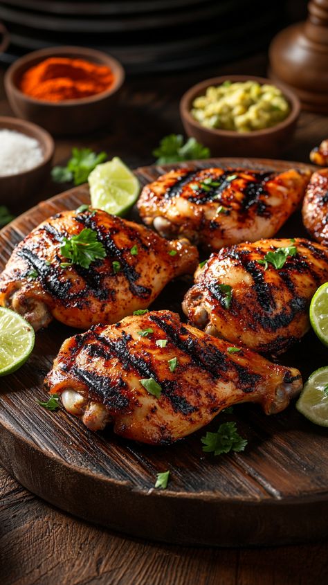 Bold and smoky grilled chicken thighs with a chipotle kick. Delicious for any outdoor grilling occasion. #GrilledChickenThighs #SmokyFlavors #HealthyRecipes #DinnerIdeas #BBQGrill #FamilyMeals   Ingredients:  - Skin-on chicken thighs 🍗  - Smoked paprika 🧂  - Garlic cloves 🧄  - Fresh lime zest 🍋  - Honey drizzle 🍯 Chipotle Grilled Chicken, Beef Ideas, Juicy Grilled Chicken, Honey Drizzle, Grilled Chicken Recipe, Chicken Cooking, Mixed Grill, Chicken Thighs Recipes, Fillet Steak