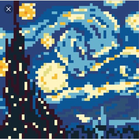 51x51 Starry Night Pixel Art, Grille Pixel Art, Crafternoon Ideas, Image Pixel Art, Pixel Art Minecraft, Piskel Art, Arte 8 Bits, 8bit Art, Cool Pixel Art