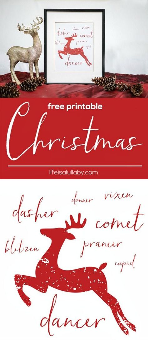 Reindeer Free Printable Christmas Art Reindeer Printable, Santa's Reindeer, Holiday Printables, Free Christmas Printables, Christmas Printable, Christmas Banners, Christmas Wall Art, Noel Christmas, Free Christmas