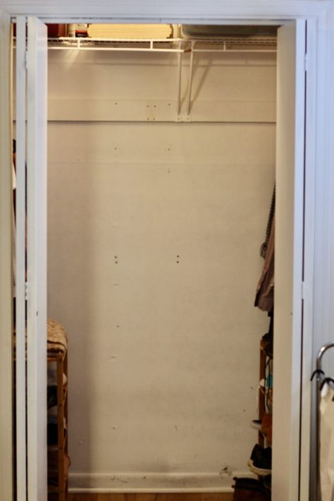 DIY Reach In to Walk In Closet, Kind Of - How She Styles Redo Small Closet Space, Deep Reach In Closet, Shallow Closet Design, Extend Closet Space, Long Reach In Closet Ideas, Closet With Deep Sides, Reach In Closet To Walk In, Wide Shallow Closet Ideas, Long Shallow Closet