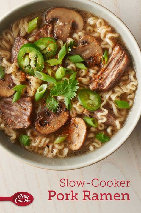 Slow Cooker Ramen, Pork Ramen, Slow Cooker Recipes Pork, Boneless Pork Shoulder, Cremini Mushrooms, Ramen Recipes, Best Slow Cooker, Slow Cooker Pork, Dinner Appetizers