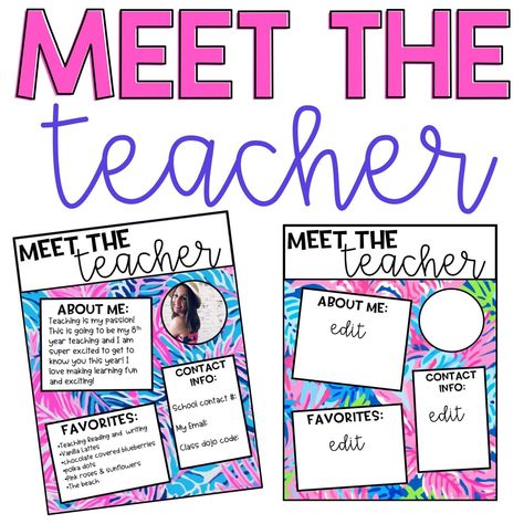 Preppy and Tropical Meet The Teacher Page l Editable Preppy Classroom, Tropical Classroom Decor, Tropical Classroom, Class Dojo, Writing Classes, 3rd Grade Classroom, Meet The Teacher, Teaching Reading, The Teacher