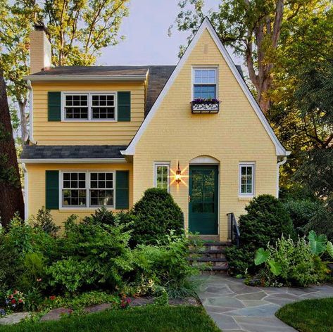 Bungalows & Cottages on Instagram: “Yellow is the color of the mind and the intellect. It is the color which resonates with the left or logic side of the brain stimulating our…” Yellow Cottage Exterior, Yellow Bungalow, Bungalow Cottage, Yellow Cottage, Yellow House, Yellow Houses, Color Story, Cute House, Humble Abode