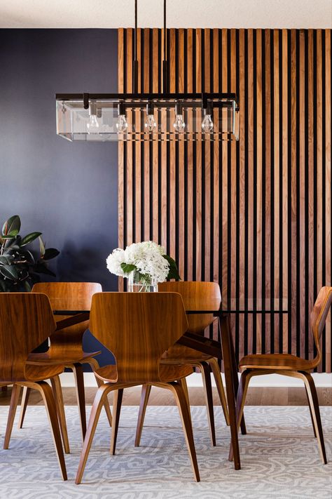 Dining Room Feature Wall, Kitchen Feature Wall, Dining Room Accent Wall, Wood Feature Wall, Wooden Panelling, Blue Accent Walls, Slate Wall, Dining Room Accents, Charcoal Blue