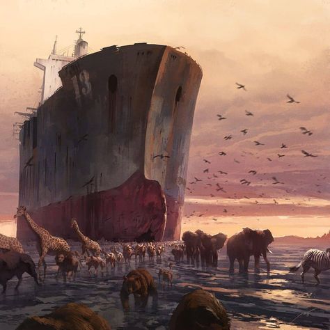 Concept art | illustration в Instagram: «Noah’s ark reloaded By @pierre_droal_imaginary» Noah's Ark Art, Noah's Ark Bible, Noah S Ark, Islamic Artwork, Biblical Art, Noah's Ark, Photoshop Art, Noahs Ark, Environment Design