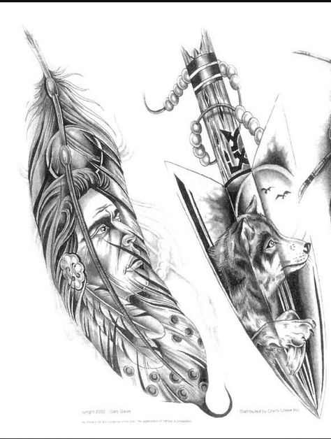 Native American Indian Style Tattoos, Feather Arrow Tattoo, Native American Tattoo Designs, Tattoo Arrow, Indian Feather Tattoos, Indian Tattoo Design, Hirsch Tattoo, Native American Tattoo, American Indian Tattoos