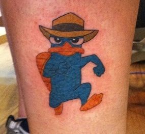 Perry the platypus tattoo!! Perry Platypus Tattoo, Perry The Platypus Tattoo, Platypus Tattoo, Hannah Tattoo, Milo Murphy, Simple Tattoos For Guys, Perry The Platypus, Phineas And Ferb, Platypus