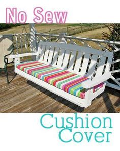 How-to Make a No-Sew Cushion Cover.....LOVE!!! This idea...will be perfect for the bench on the porch that we can't find cushions for!!! Outdoor Chair Cushion Covers, Diy Chair Cushions, Diy Outdoor Seating, Diy Seating, Diy Bench Outdoor, Sewing Cushions, Kitchen Chair Cushions, Chair Cushion Covers, Outdoor Cushion Covers