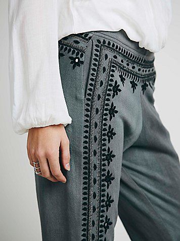 Pants Decoration, Mode Country, Three Wishes, Embroidered Pants, Free People Clothing Boutique, Free People Clothing, Embroidered Clothes, Desi Fashion, Abayas Fashion