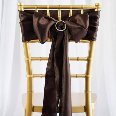 Chocolate Satin, Chair Bows, Chair Ties, Bow Sash, Chair Sash, Bow Wedding, Chair Sashes, Brown Wedding, Satin Sash