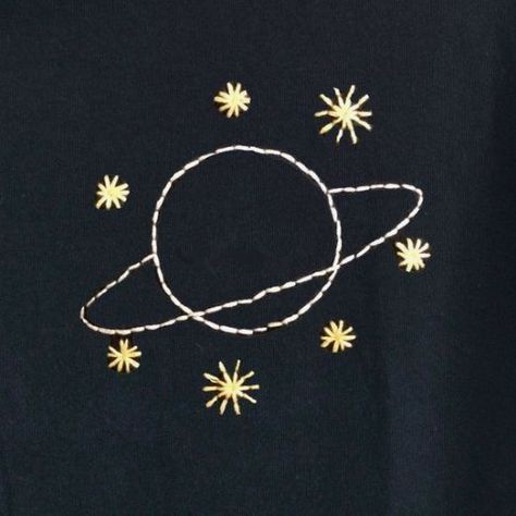 Diy Shirt Print, Distressed Tshirt Diy, Stars Shirt, Creative Embroidery, Embroidery On Clothes, Cute Embroidery, Space Print, Simple Embroidery, Space Stars