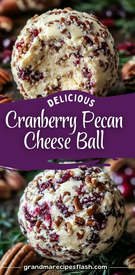 This Cranberry Pecan Cheese Ball is a festive, sweet, and savory appetizer that's perfect for your holiday gatherings. Packed with cream cheese, sharp cheddar, dried cranberries, and crunchy pecans, it’s sure to be a hit! Serve it with crackers or veggies for an irresistible treat. #cheeseball #cranberrycheese #holidayrecipes #appetizers #cheeseandcrackers Pecan Pie Cheese Ball Recipe, New Years Cheese Ball, Cranberry Nut Cream Cheese Balls, Cheese Ball With Cream Cheese, Cranberry Cream Cheese Recipes, Cream Cheese Cheese Ball Recipes, The Best Cheese Ball Recipes, Cranberry Cream Cheese Ball, Cranberry Cheeseball Recipes