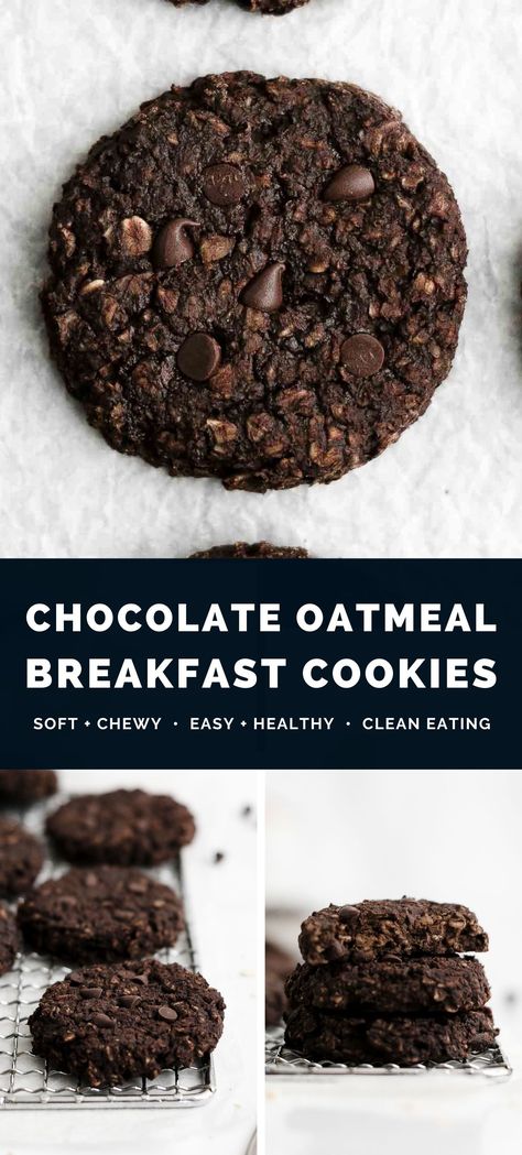 Healthy Chocolate Oatmeal Breakfast Cookies – soft, chewy, flourless & SO good! This recipe is easy to make. They taste like you're eating BROWNIES for breakfast! (Gluten free, dairy free & eggless too!) ♡ easy gluten free vegan breakfast cookies. clean eating chocolate oatmeal breakfast cookies for kids. low calorie breakfast cookies recipe no white sugar. easy breakfast cookies recipe no flour. double chocolate breakfast cookies healthy recipe. Eggless Breakfast Cookies, Chocolate For Breakfast, Healthy Oatmeal Cookies Breakfast, Healthy Breakfast Cookies Gluten Free, Low Calorie Desserts Dairy Free, No Banana Breakfast Cookies, Dairy Free Breakfast Cookies, Breakfast Cookies No Peanut Butter, Healthy Baking Low Calorie