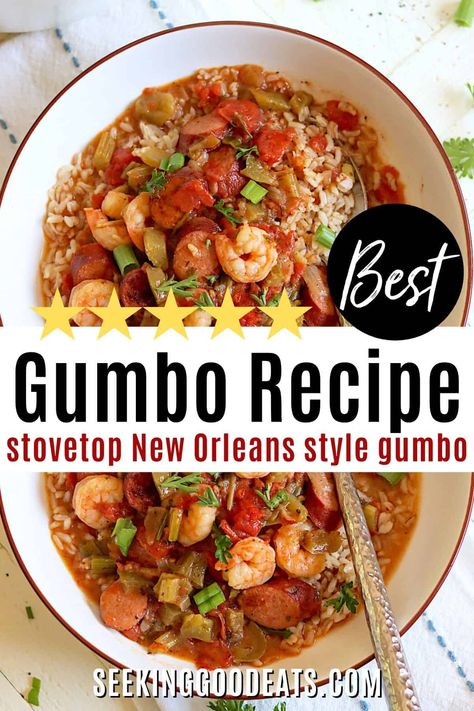 Tomato Based Gumbo, Louisiana Gumbo Recipe, Authentic Gumbo Recipe, New Orleans Gumbo Recipe, Seafood Gumbo Recipe Easy, Authentic Gumbo, Best Gumbo Recipe, Best Gumbo, Shrimp And Andouille Sausage